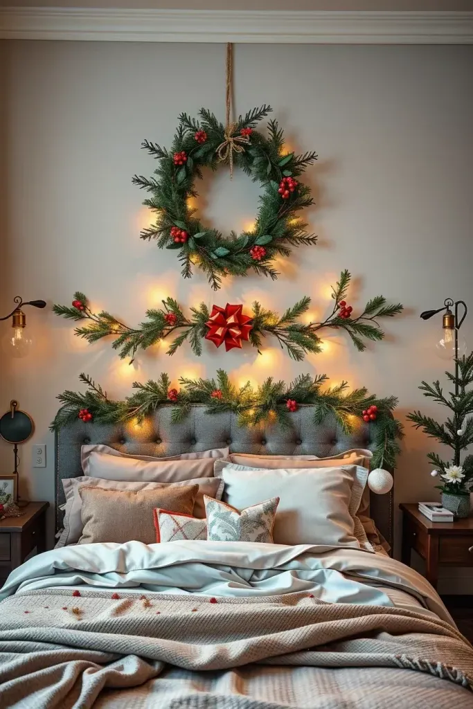 Hanging Wreaths and Garlands Above the Bed