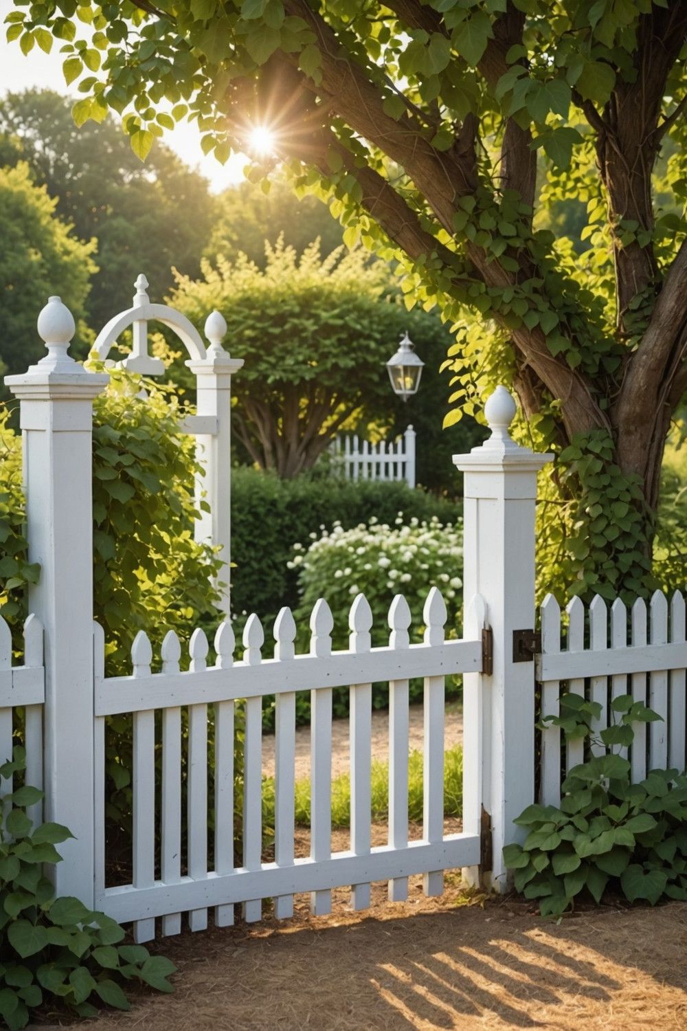 White Picket Gate Covered in Climbing Vines