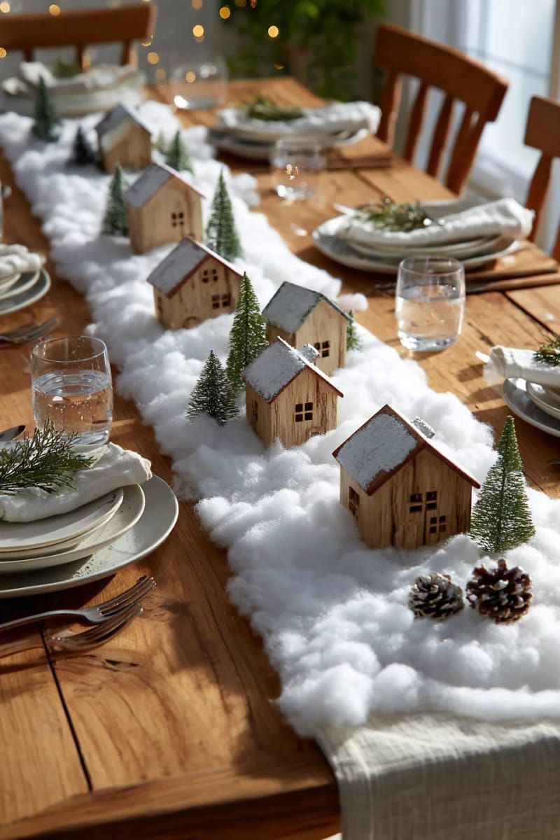 28. Faux Snow Runner With Mini Wooden Cottages - photo 2