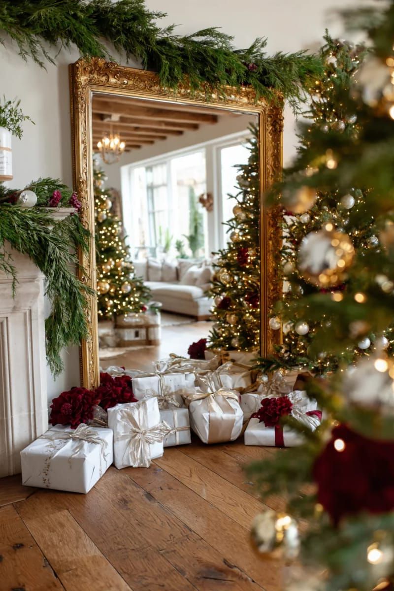 29. Gold-framed mirror reflecting a lit Christmas tree - photo 2