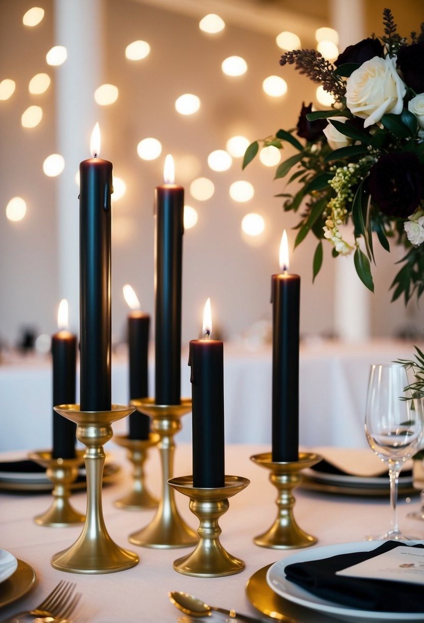 14) Black candles set in gold holders