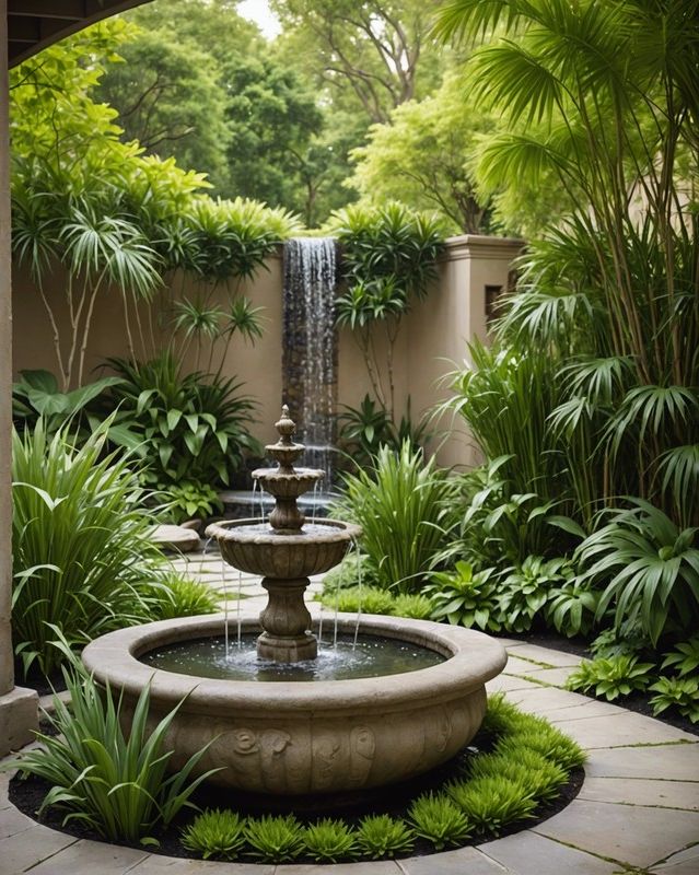 Setting Lemongrass Beside a Fountain
