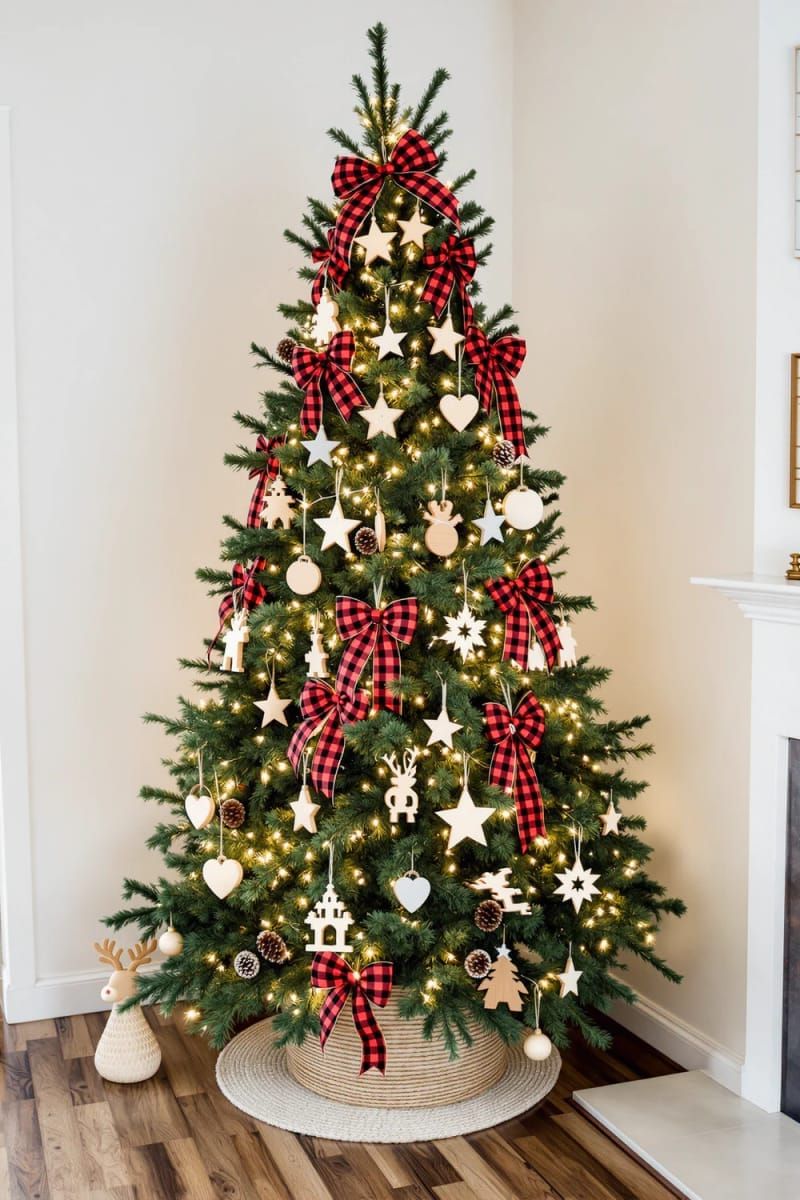 9. Plaid bows and wooden ornaments for country charm - photo 2