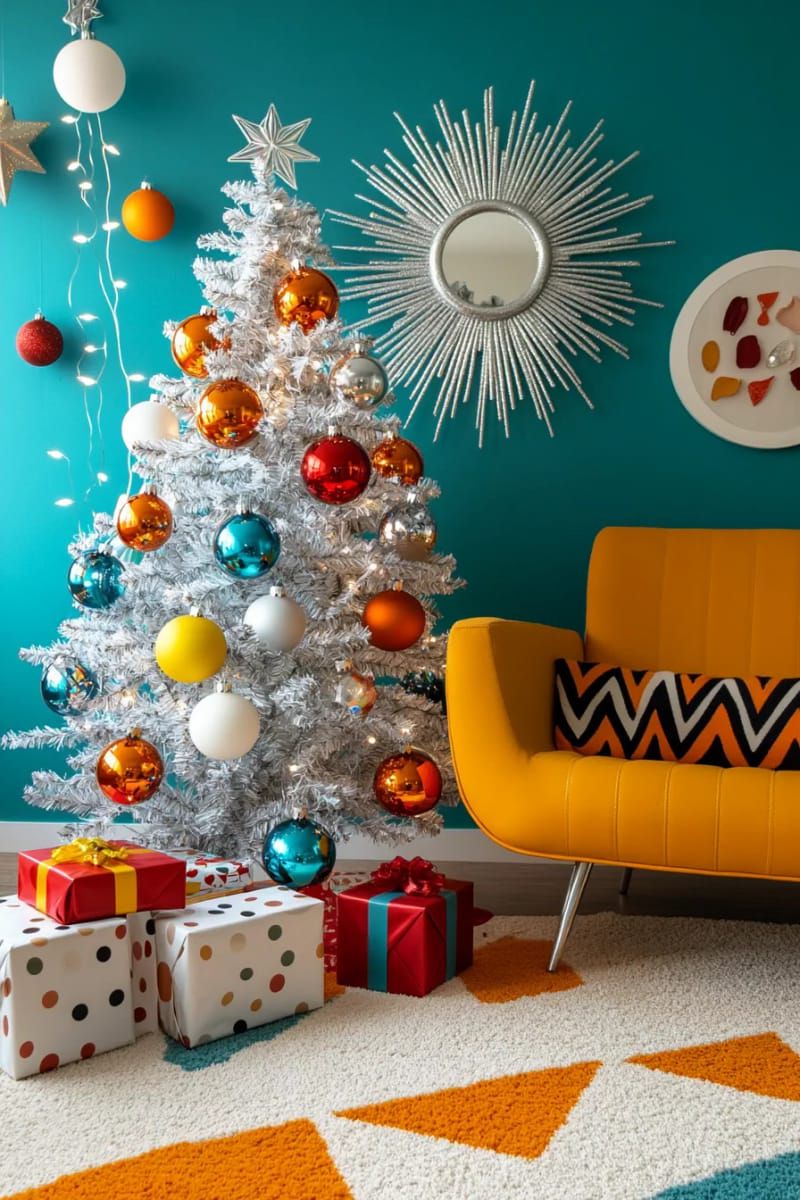 16. Mid-Century Tinsel Tree With Retro Bulbs - photo 2