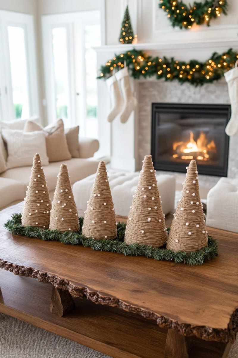 19. Yarn-wrapped cardboard trees with pearl bead garlands - photo 2