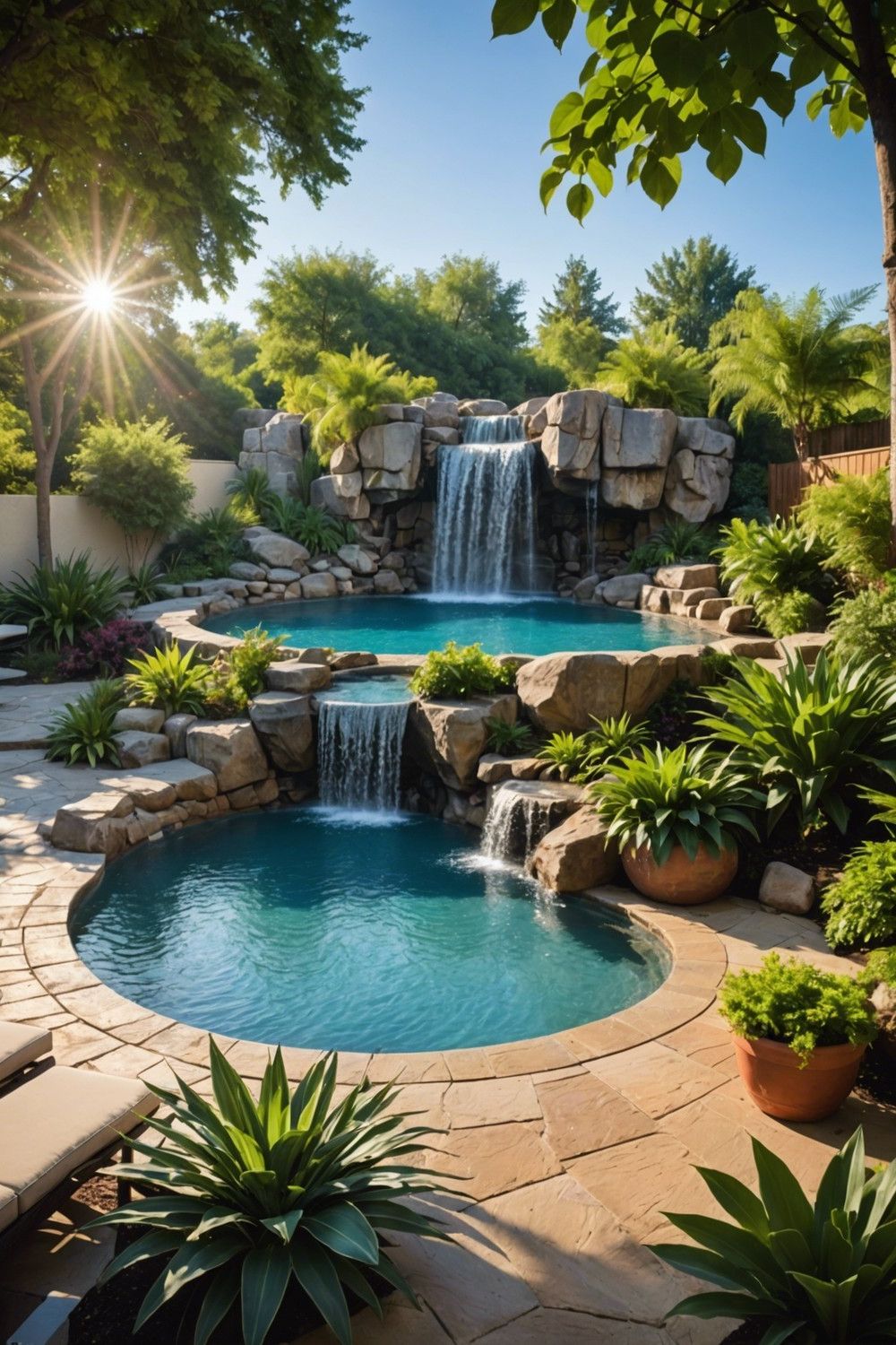 Raised Pools with Artificial Rock Waterfalls