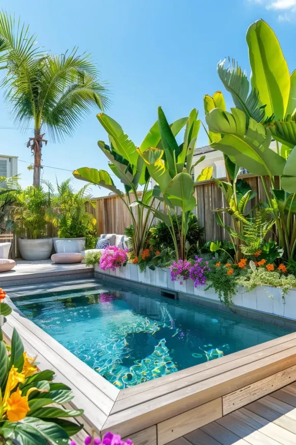 Chic Above-Ground Pool in a Tropical Setting