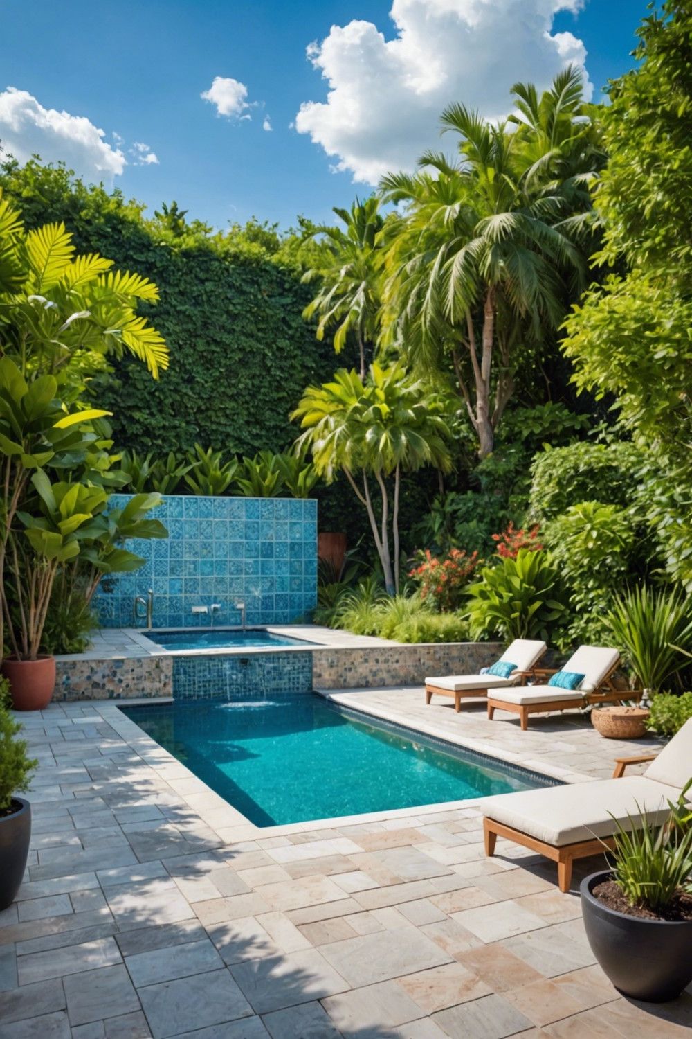 Tiled Accent Wall Pool Designs