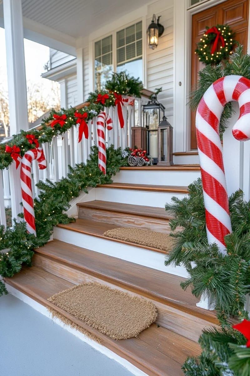 3. Pool Noodle Candy Canes for the Steps