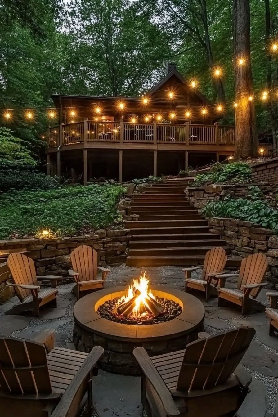 4. Rustic Fire Pit Lounge Charm