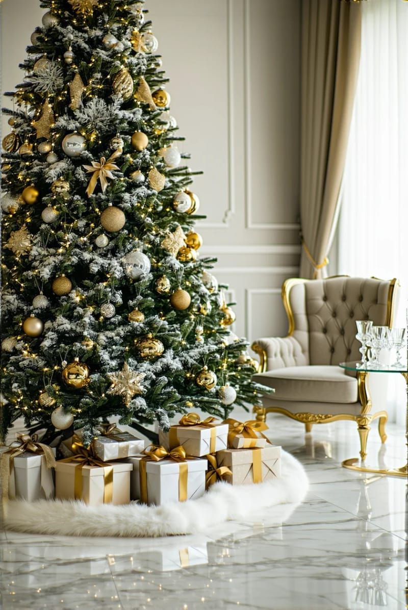 18. Faux Fur Tree Skirt With Gold Accents