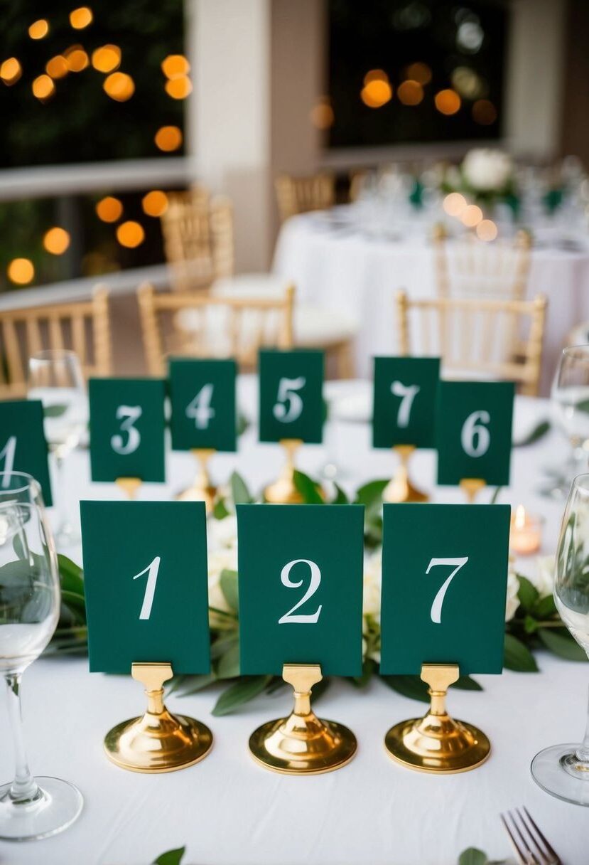 12) Green and gold table number holders