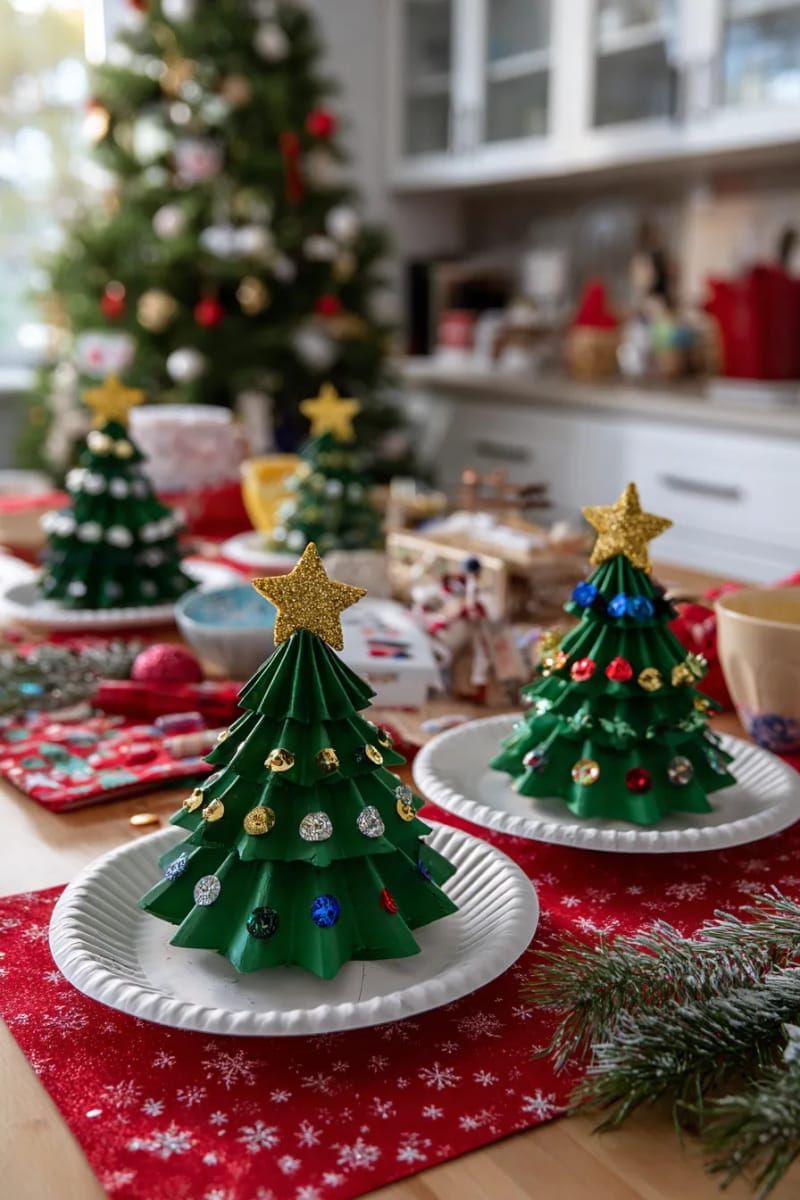 4. Sequin-covered paper plate Christmas trees - photo 2