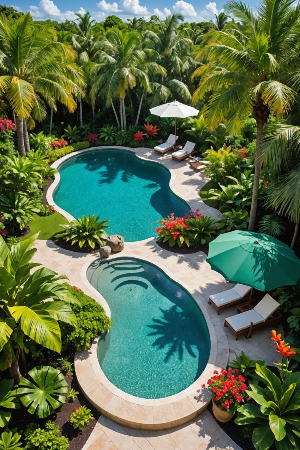 Freeform Pool Shapes With Tropical Landscaping