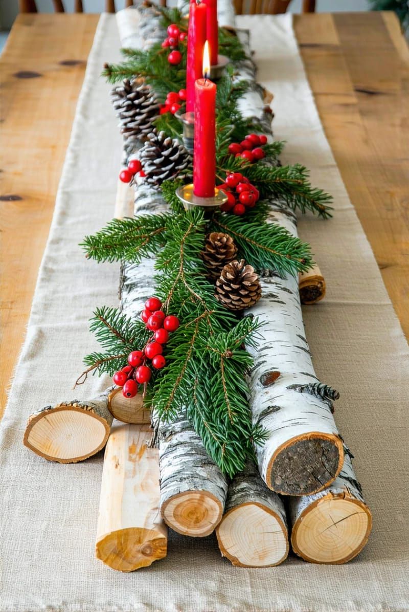 13. Birch Wood Centerpiece With Cranberries
