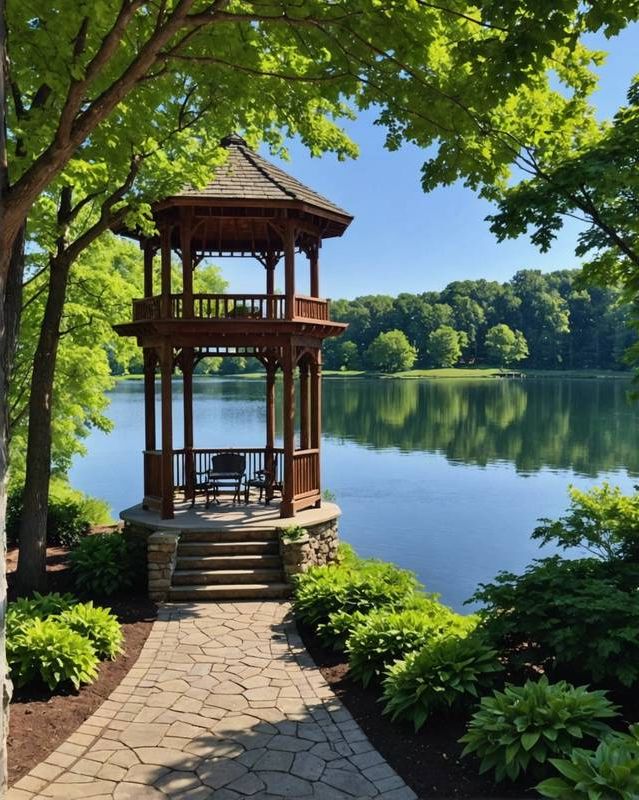 Gazebo Overlooking a Sparkling Lake View