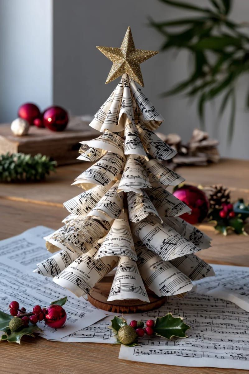 19. Sheet Music Cone Tree Topped with a Star - photo 2