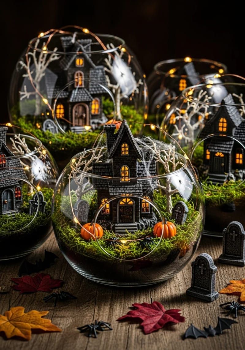 11. Lit-Up Mini Haunted House Displays