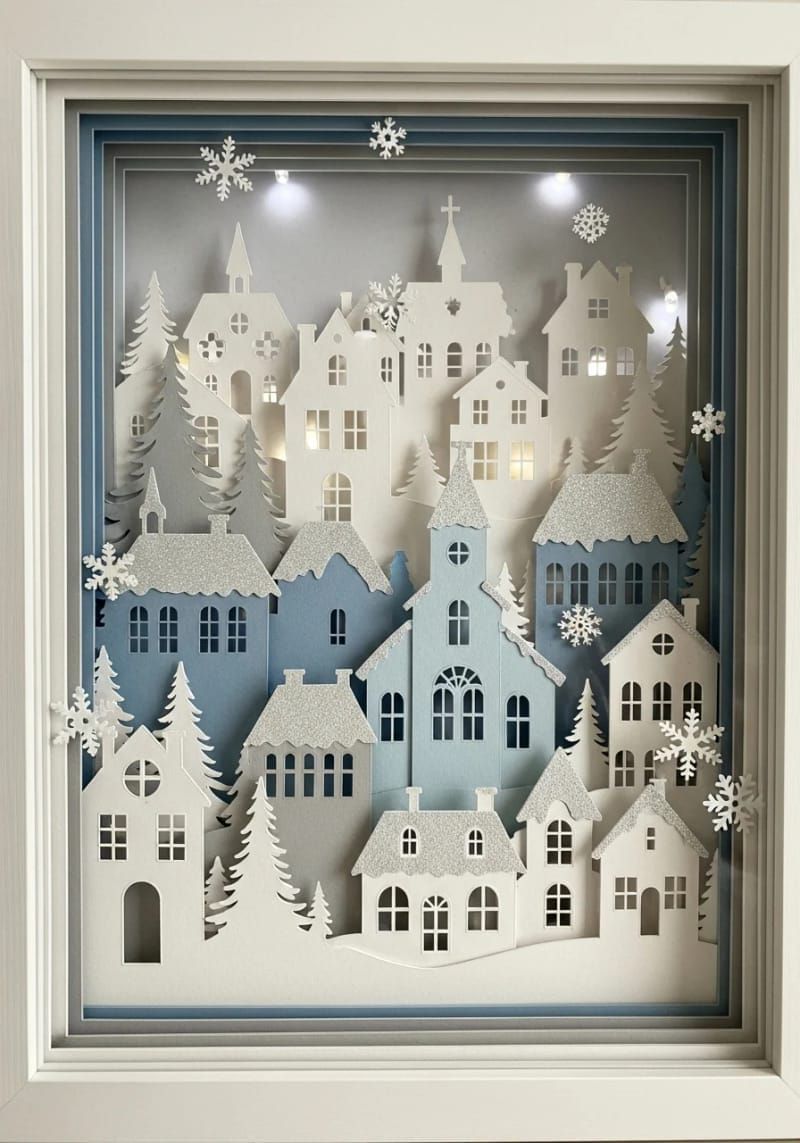 12. Layered cardstock winter village shadow box display - photo 3
