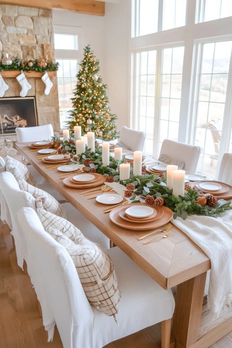 3. Rustic Garland Centerpiece With Candles and Berries