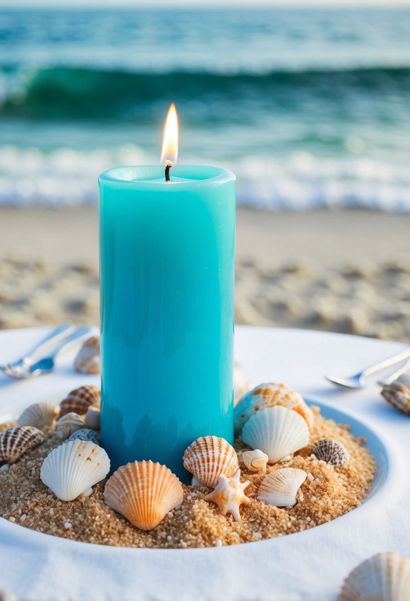 4) Aqua Blue Unity Candle for Beach Weddings