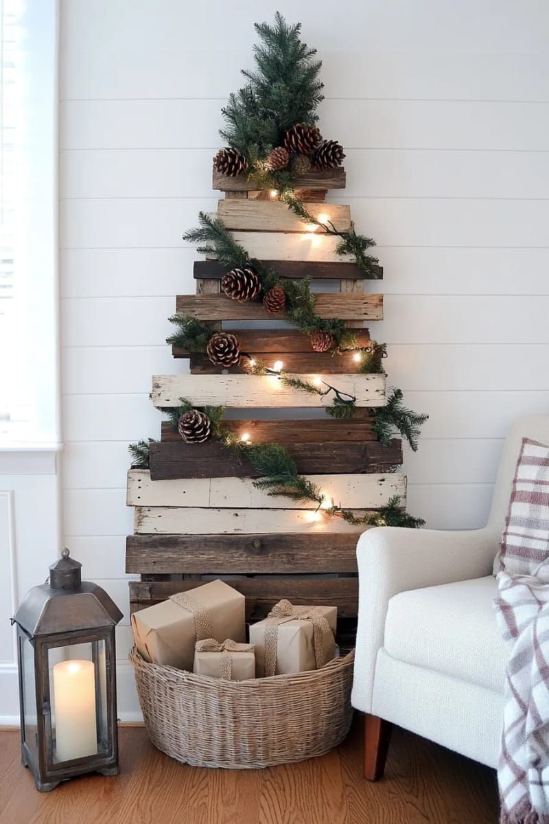 1. Uneven pallet tree with fairy lights and burlap trim - photo 2