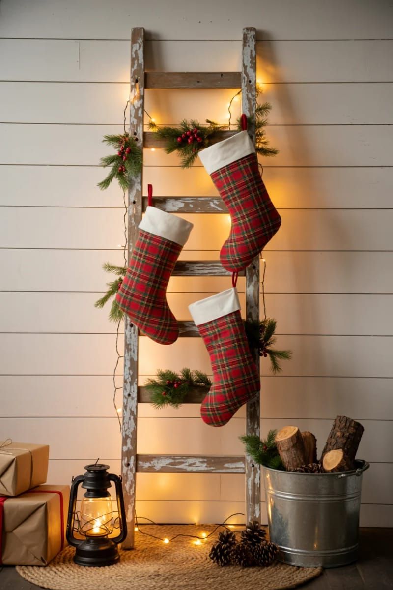 20. Wooden Ladder With Plaid Stockings - photo 2