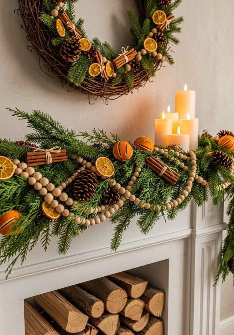 7. Evergreen Garland With Orange Slices and Cinnamon - photo 2