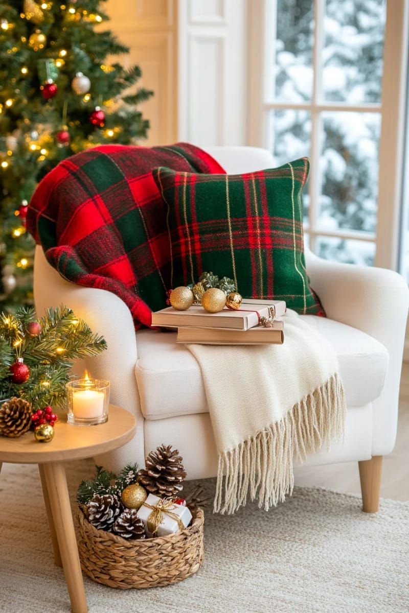 29. Plaid Throw Blanket Draped on a White Chair