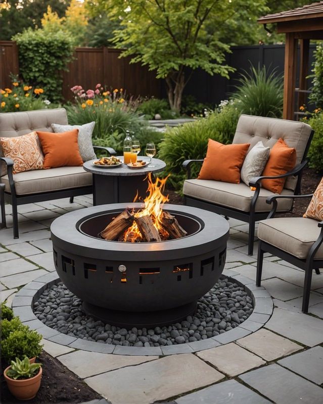 Fire Pit with Built-In Grill and Countertop