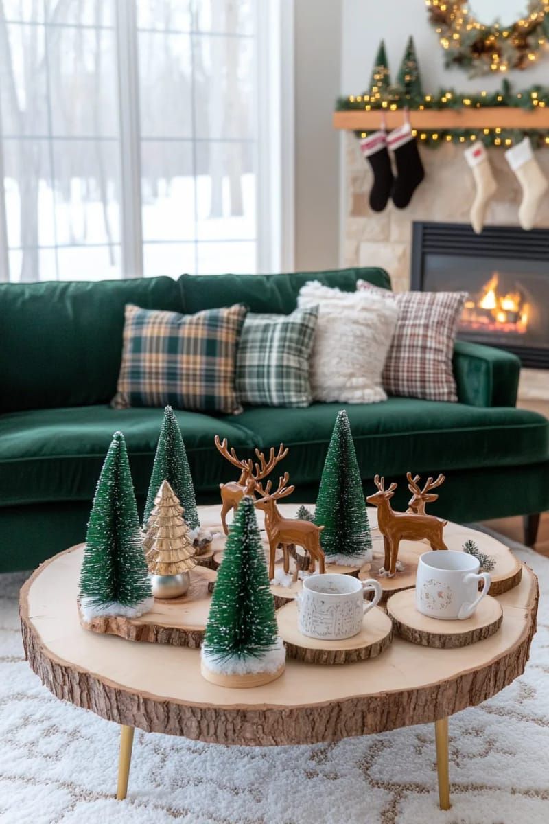 11. Birch Discs With Reindeer and Bottle Brush Trees