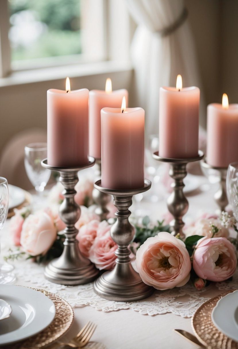 11) Dusty rose candleholders for ambiance