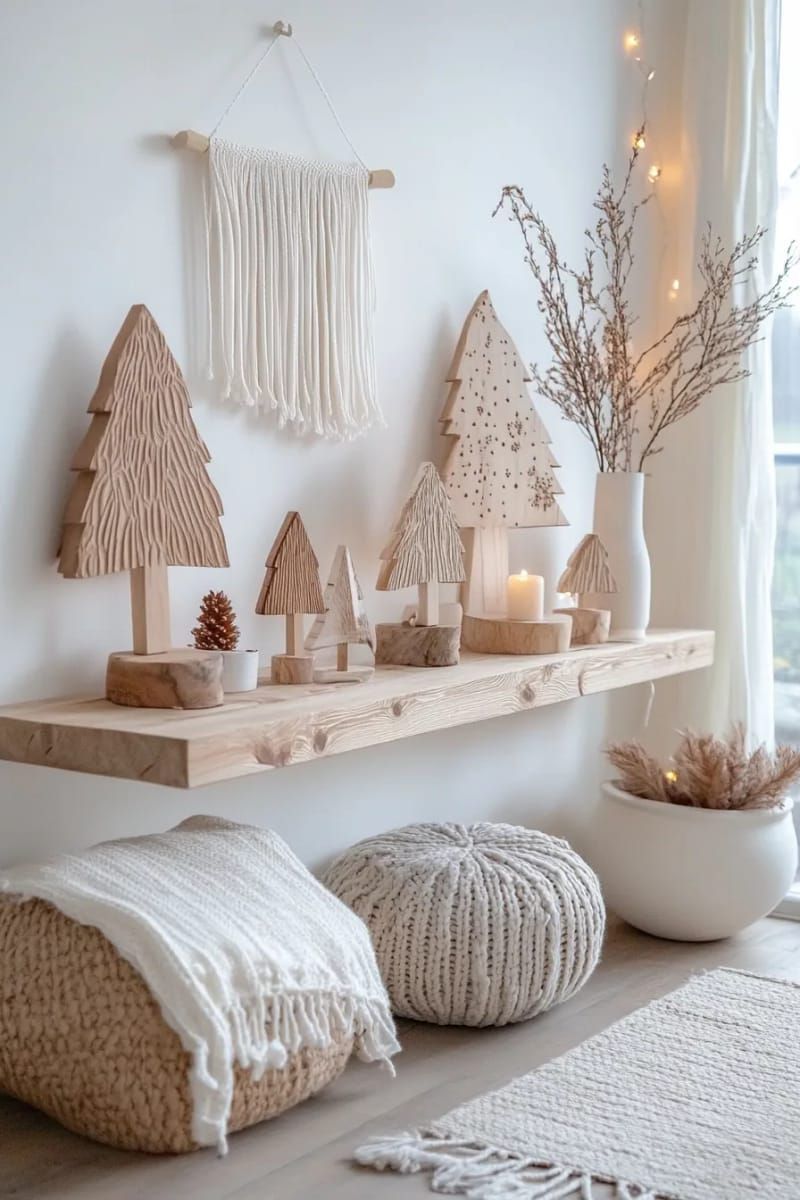 15. Scandinavian Wood Trees on a Shelf