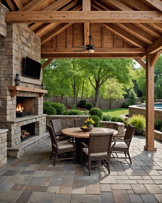 Cedar Shake Roof Over Stone Pavers