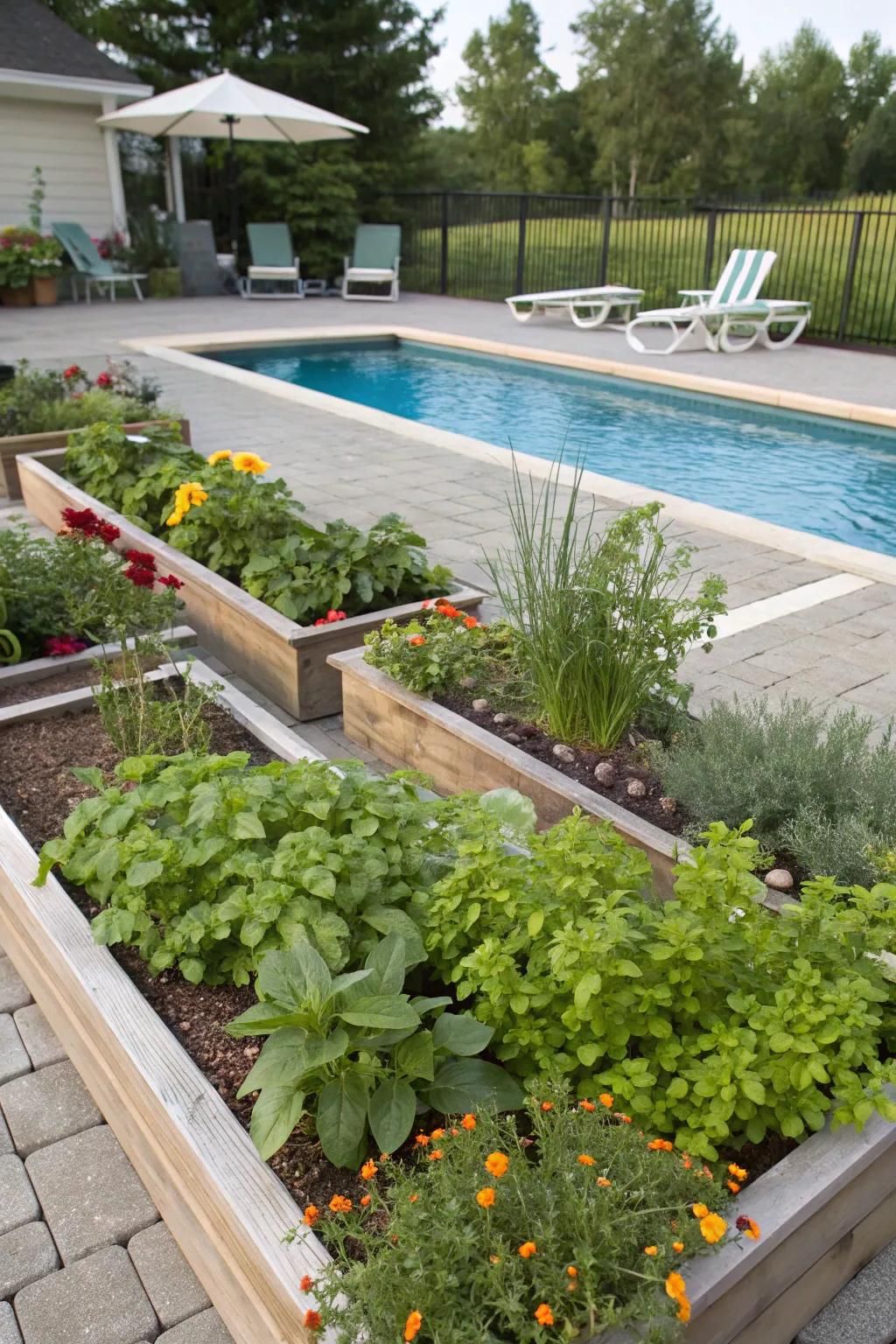 Fresh Herbs Growing Poolside