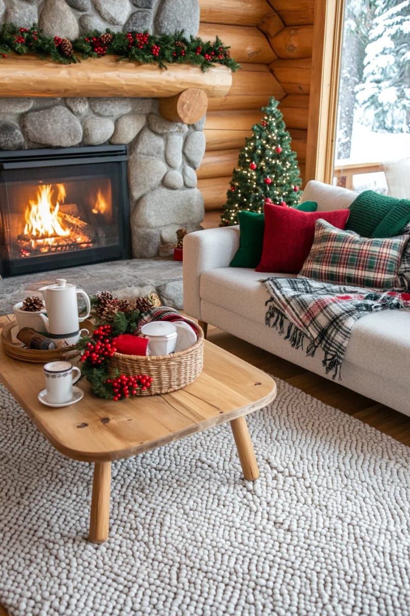2. Plaid Blankets and Tartan Cushions by the Hearth