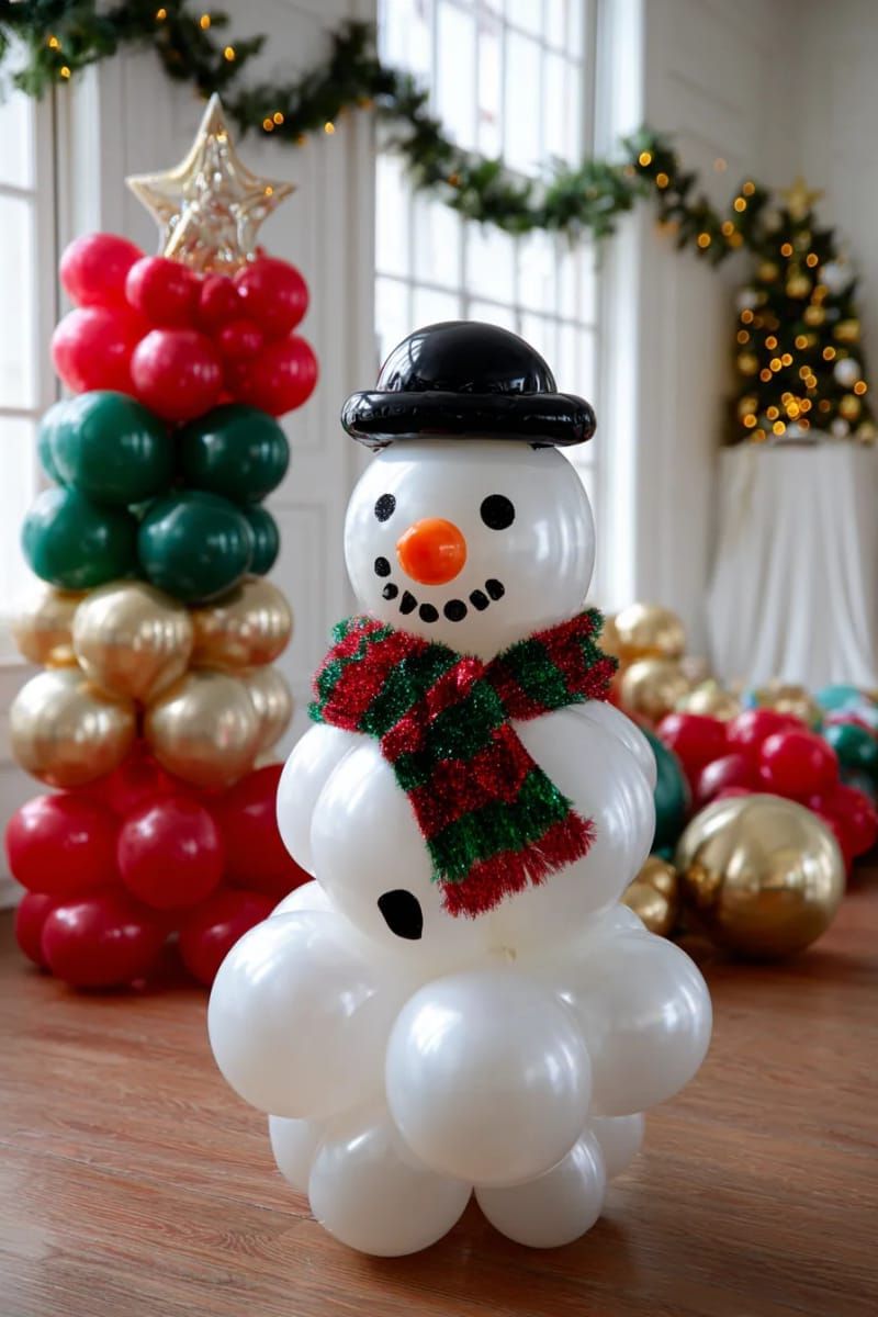 4. White balloon snowman with hat and scarf - photo 2