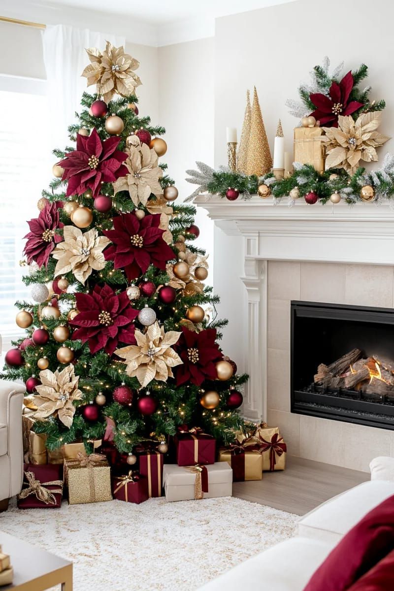 2. Burgundy gold ornaments paired with metallic poinsettias - photo 2
