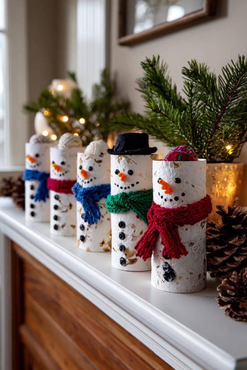 24. Paper Roll Snowmen with Button Eyes for the Mantel - photo 2