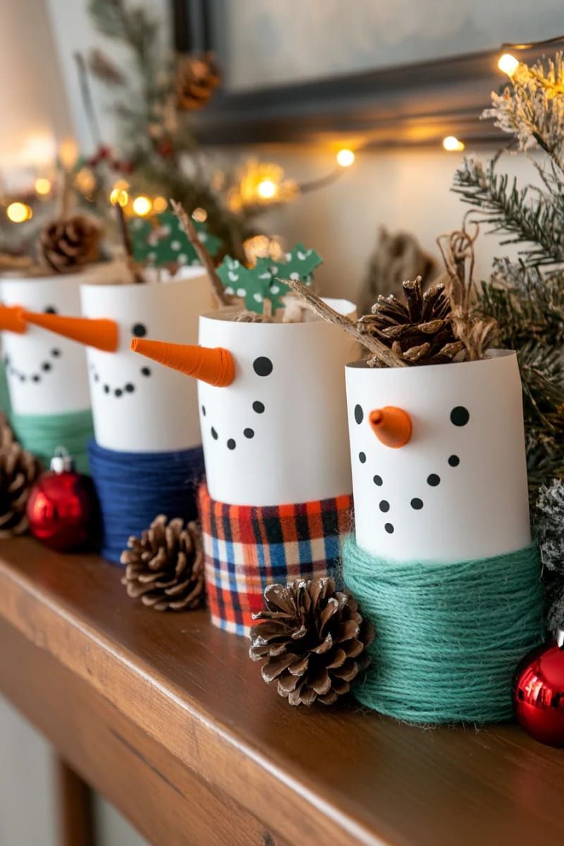 24. Paper Roll Snowmen with Button Eyes for the Mantel - photo 3