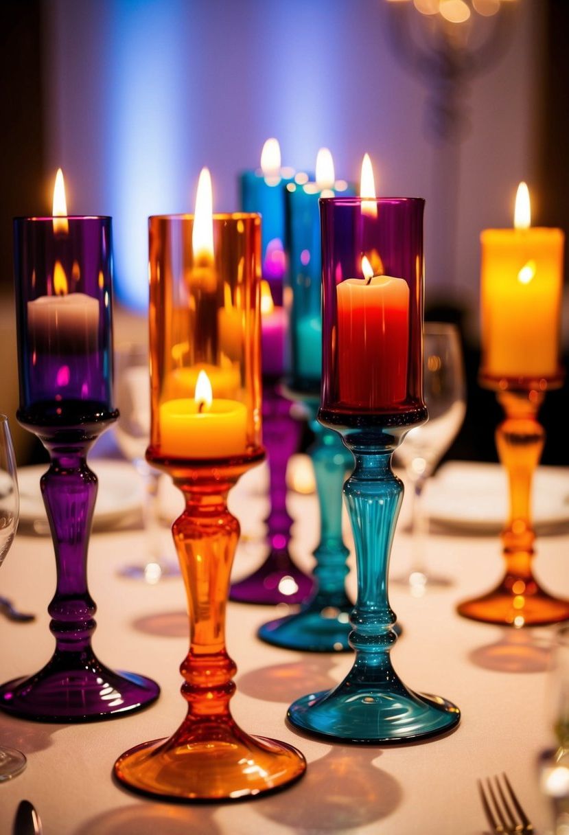 5) Bold Colored Glass Candle Holders