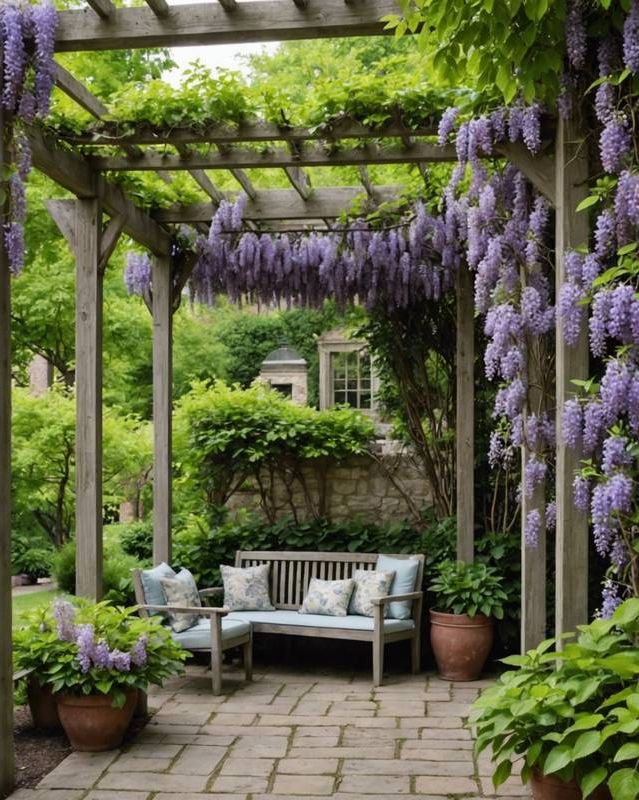 Wisteria Pergola Leading to Private Seating
