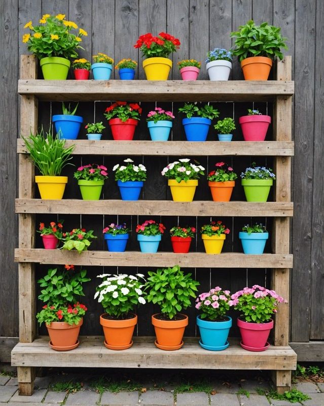 14) Pallet-Style Flower Pot Display