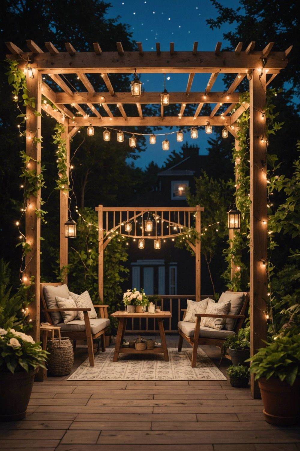 Fairy Lights Wound Around a Pergola
