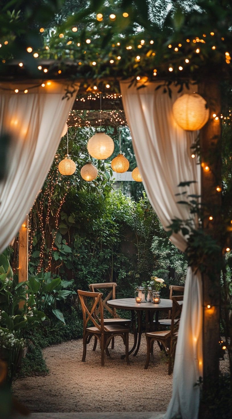 20. Warm Lantern and Curtain Retreat Setup