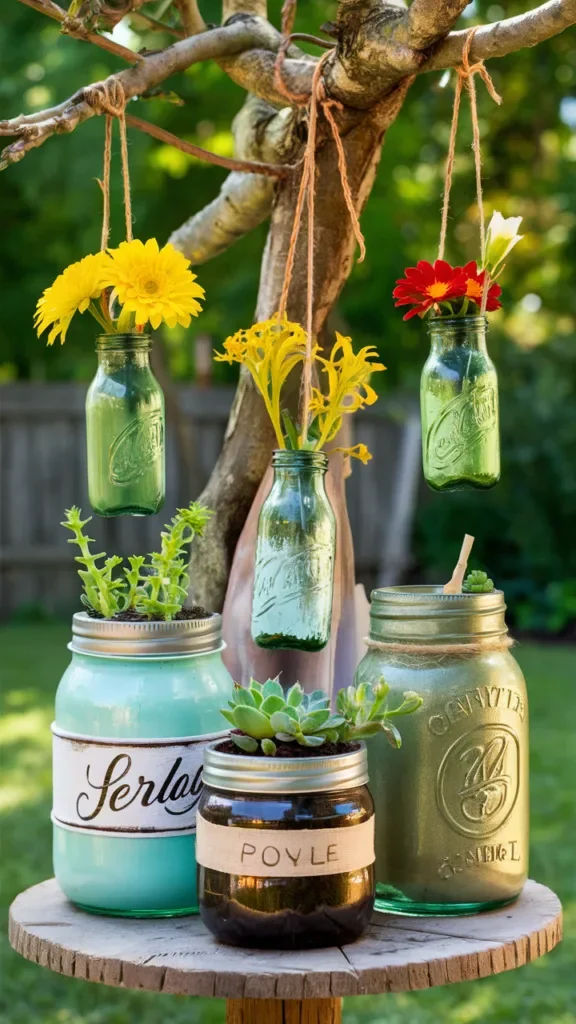 DIY Garden Decor from Jars and Bottles