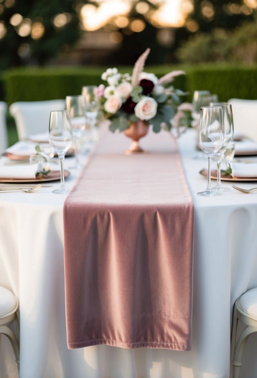 1) Dusty rose velvet table runner