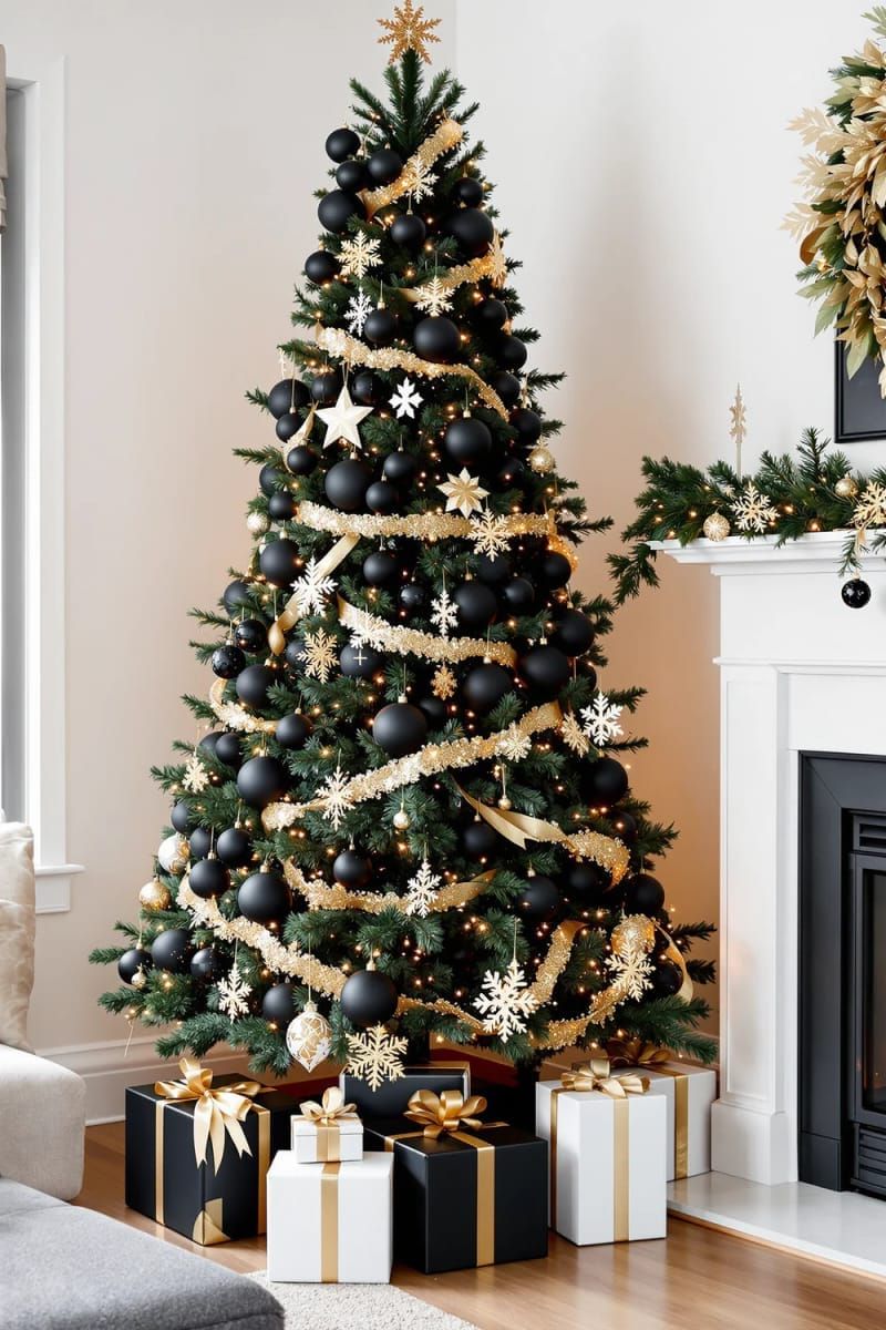 4. Matte black and champagne gold modern tree look - photo 3