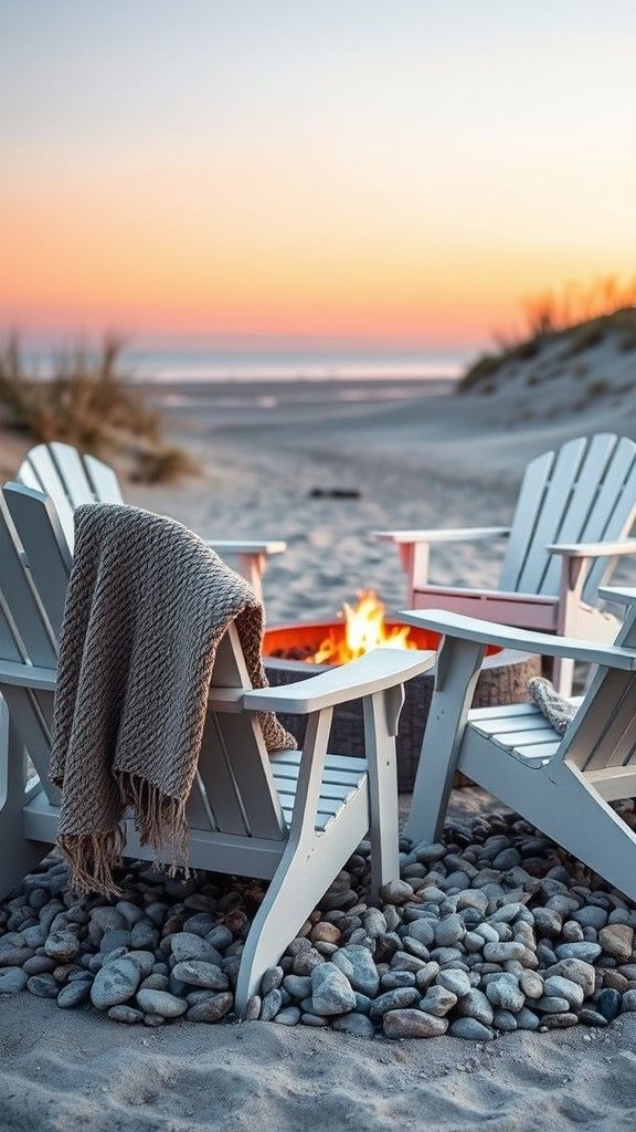 Beach-Style Fire Pit and Adirondack Chairs
