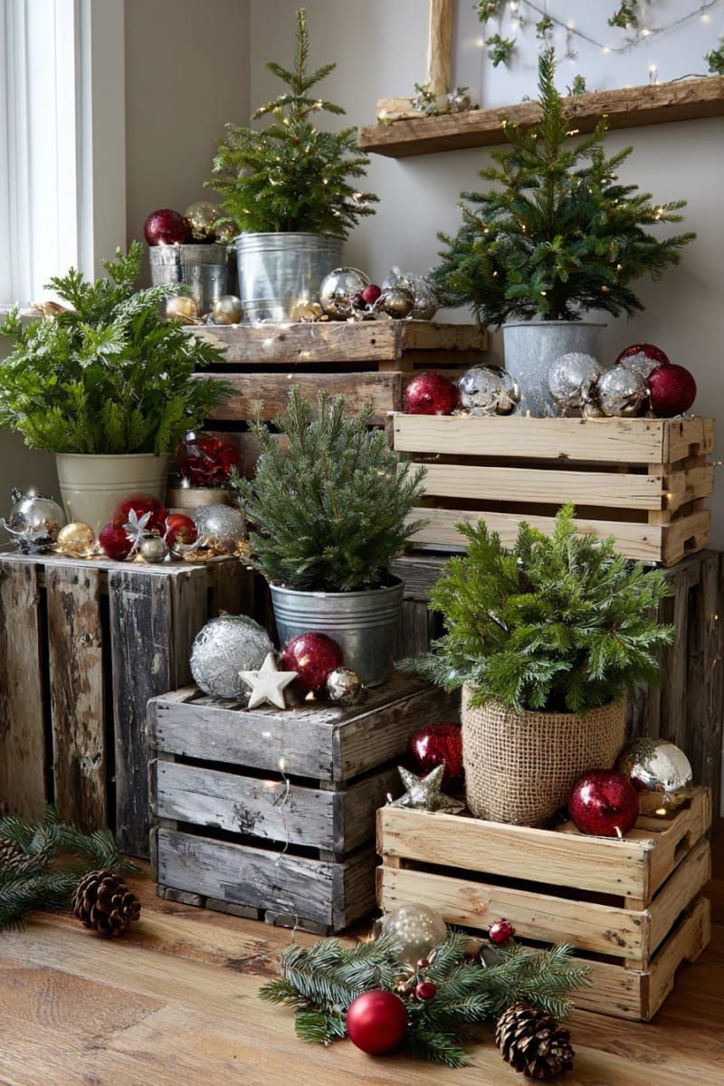 11. Reclaimed Crates Stacked with Potted Evergreens - photo 2